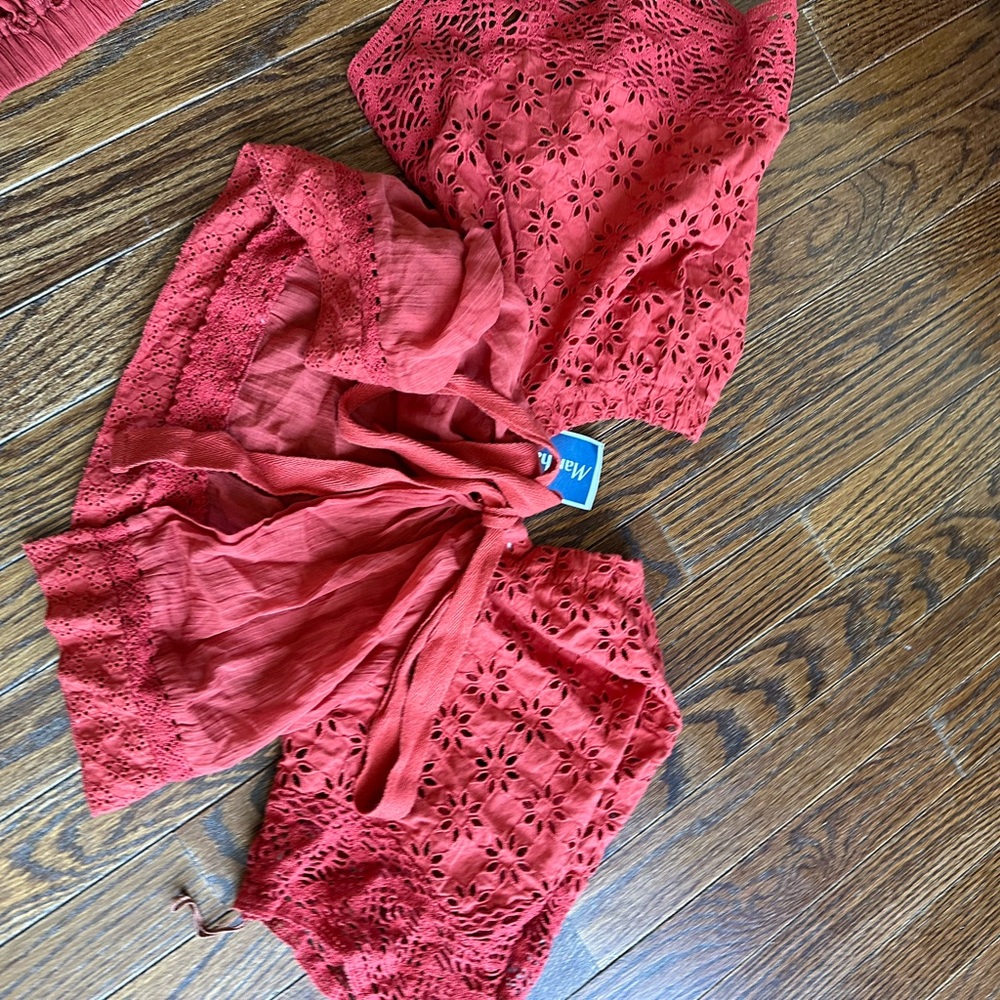 Free People Red Maxi Skirt Set Smocked Casual - Picture 7 of 10